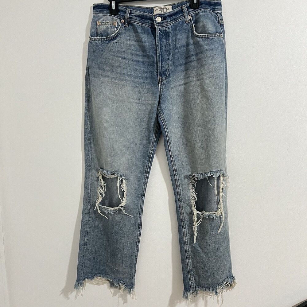 We the Free People Maggie Jeans Size 30 Blue Straight Acid Wash Boho Grunge Rock